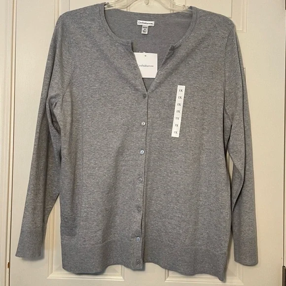 CROFT & BARROW Gray Cardigan Button Down Long Sleeve Top Sweater Plus Sz 1X NEW - Picture 8 of 8